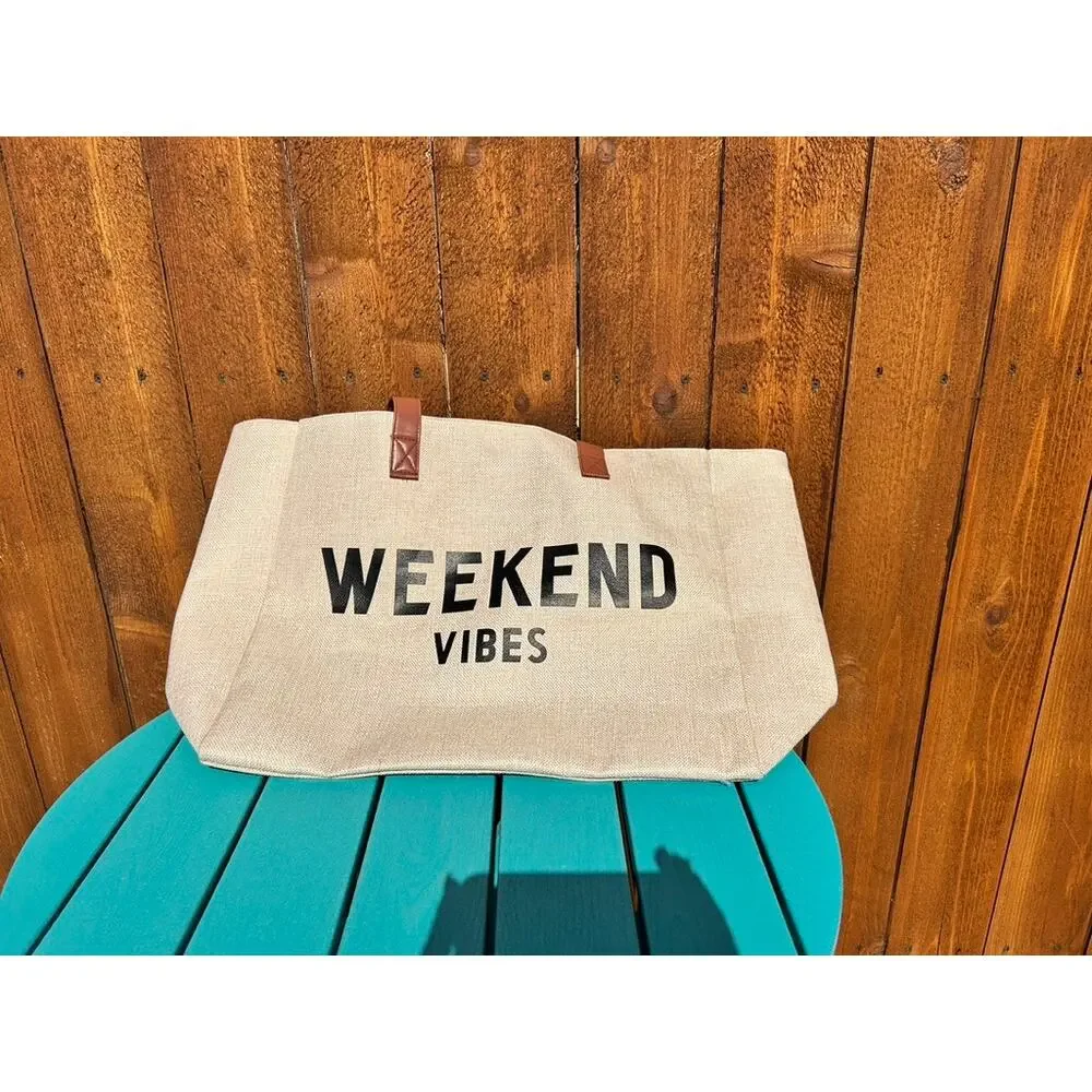 Creative Brands Weekend Vibes Canvas Beach Tote Bag Shoulder Bag NWOT Summer
